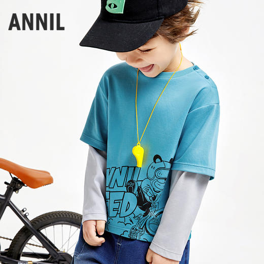 男童假两件潮趣T新款安奈儿童装实体店同款XB431701 商品图1