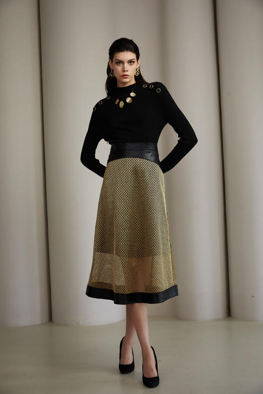 SAFICOO 优雅知性 镂空绣花拼接假两件设计连衣裙 商品图2