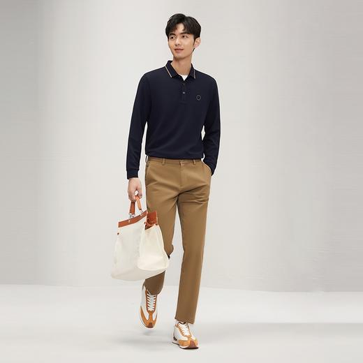 【含羊毛】柒牌男士polo衫长袖2024秋冬新款华夫格肌理休闲保罗衫	127T70150 商品图3