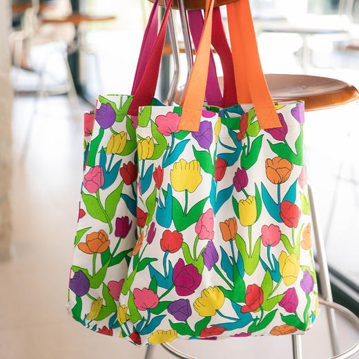 郁金香帆布手提袋环保购物袋买菜布袋子折叠便携结实耐用单肩包 商品图0