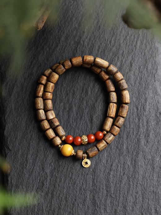 奇楠南红蜜蜡双圈手链天然沉香创意首饰 商品图1