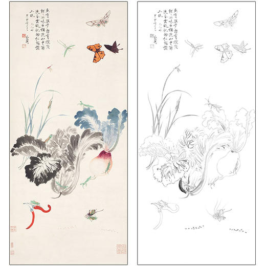 于非闇花鸟工笔画白描底稿《野蔬草虫》临摹勾线高清打印稿HS10 商品图0
