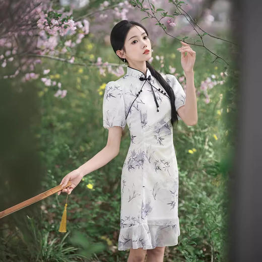 新中式中国风修身日常素雅墨竹文艺旗袍 XL24158 商品图1