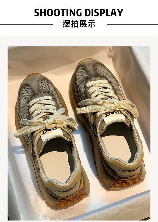 【轻盈舒适！华夫阿甘鞋】皮面+网面纹理细腻柔软，防滑耐磨鞋底 ，舒适后跟增高设计，内含弹力鞋垫 提升脚感舒适度！春夏季厚底百搭防滑网面透气休闲时尚运动跑步鞋开学季Y 商品图6
