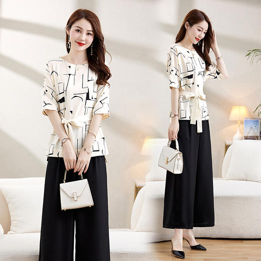 减龄漂亮洋气印花，时尚阔腿裤子两件套装HR-XXL6820 商品图2