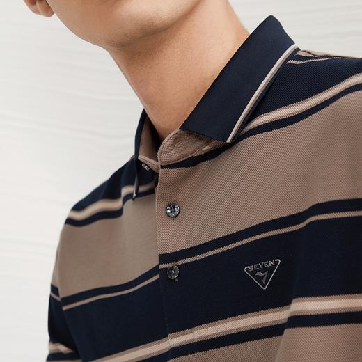 【不变形领】柒牌撞色条纹长袖Polo衫男2024秋季新款休闲翻领上衣	127T70380 商品图2
