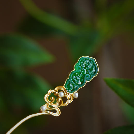 龢盒原创 银鎏金翡翠祥云发簪 商品图0