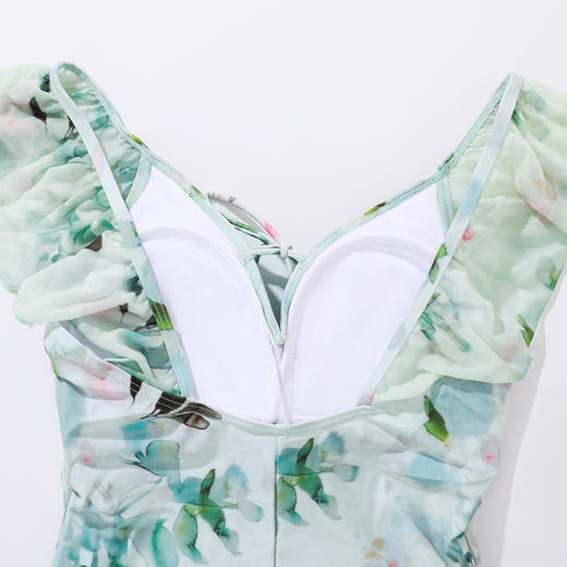 【商场同款】熳洁儿 女士泳衣连体五角泳衣性感V领带纱巾24206308 商品图1