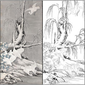 于非闇工笔画白描底稿《仿宋九思图》临摹勾线高清打印稿HS03