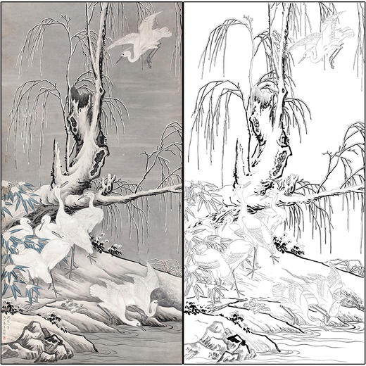 于非闇工笔画白描底稿《仿宋九思图》临摹勾线高清打印稿HS03 商品图0