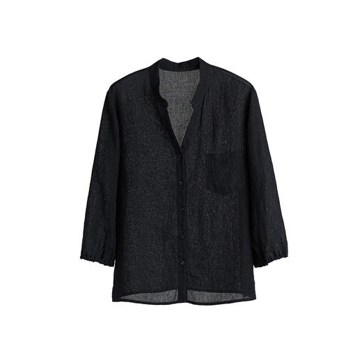 绽放旅行女装462朵【黑白灰系列】轻薄亚麻褶皱肌理感中式小衫 商品图4