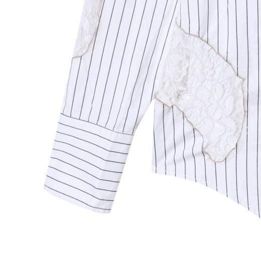 CS116夏季新时尚花边拼接男士衬衫百搭条纹印花上衣宽松经典短袖 商品图5