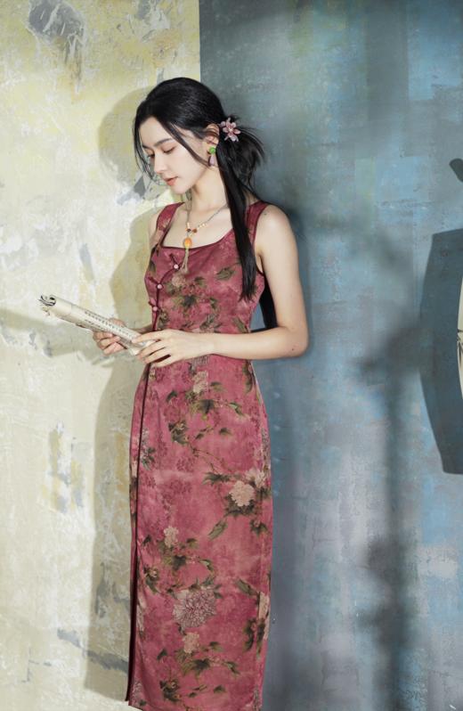 逸红颜明月优选#『芷柔』25姆米香云纱吊带裙,绯红的芍药花,温柔了谁的岁月 商品图2