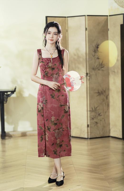 逸红颜明月优选#『芷柔』25姆米香云纱吊带裙,绯红的芍药花,温柔了谁的岁月 商品图11