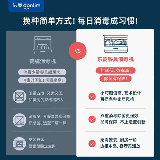 【小家电】东菱Donlim碗筷消毒机DL-1242 家用台式小型紫外线烘干机 餐具清洁器 HF 商品图4