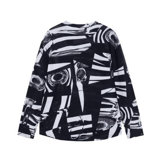 夏季时尚斑马条纹撞色印花男士上衣宽松复古休闲长袖百搭T恤 商品图1