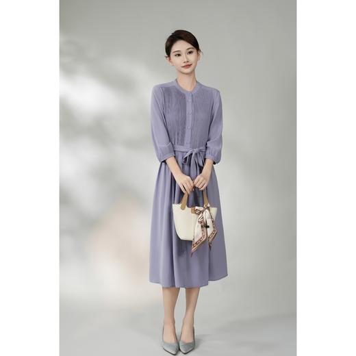 西子/【丁香】进口醋酸宫廷打褶高腰系带连衣裙长裙/CQLY002 商品图0