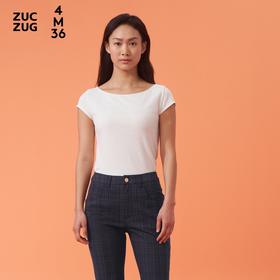 ZUCZUG棉麻抽条一字领瘦直T恤c0211ts07吊牌价795元