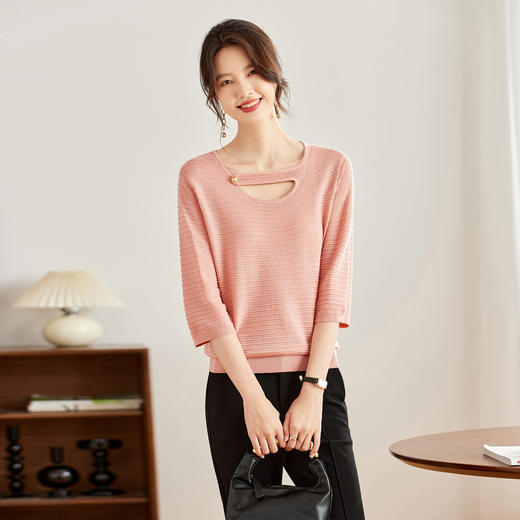 V领中袖上衣，设计感洋气针织衫CC- 16-9003 商品图0