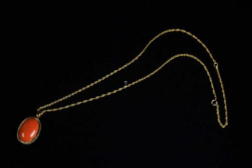 创汇时期珊瑚18k金珍珠镶嵌戒指吊坠两用款 商品图3