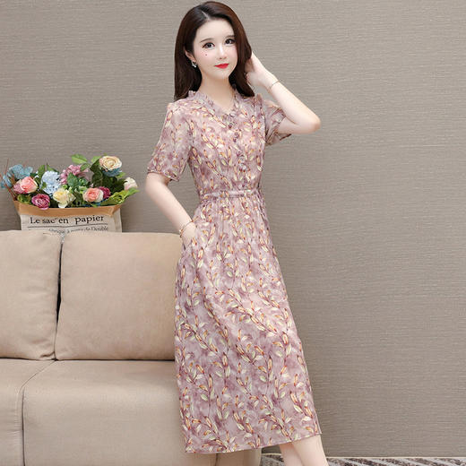 时尚木耳边印花连衣裙QYM-LRX-NF8110-Y 商品图1