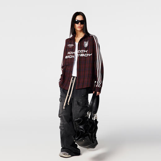 【Achock官方店】美式复古条纹拼接街头痞帅格子衬衫长袖衬衣外套 商品图1