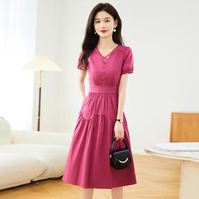 纯色百褶裙中长款，大摆A字裙纯色短袖裙QYM-TB-FD1844-Y