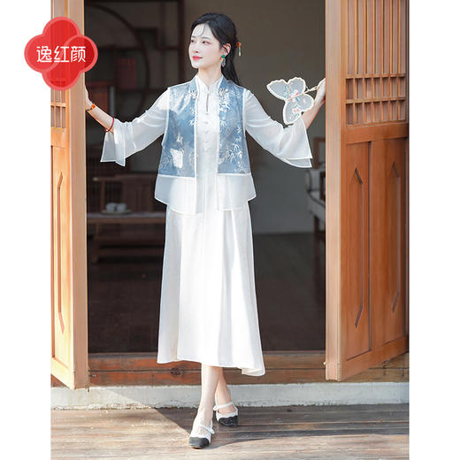上海逸红颜竹黛2026年初秋新款单层双色古法提花拼接新中式外套女 商品图2
