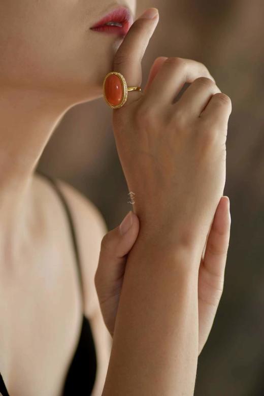 创汇时期珊瑚18k金珍珠镶嵌戒指吊坠两用款 商品图0