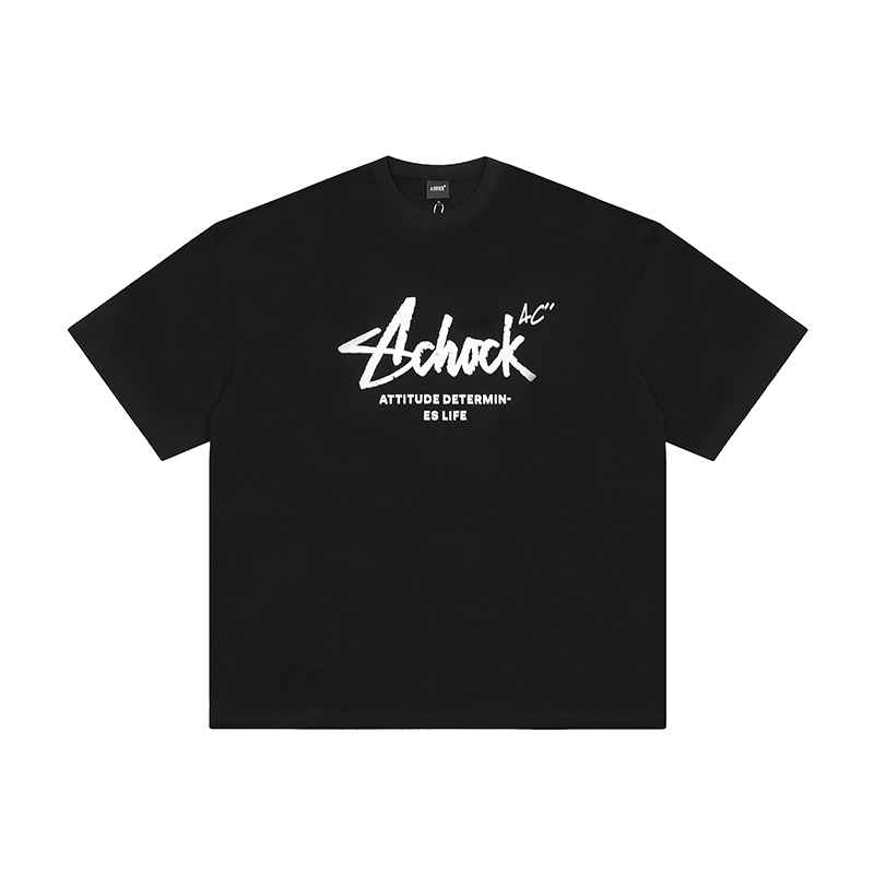 【Achock官方店】潮牌复古潦草logo印花t恤美式宽松休闲情侣短袖