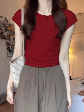 【GZ】无忧购韩系百搭圆领飞飞袖修身短款上衣5216#（截单后3-5天发货)