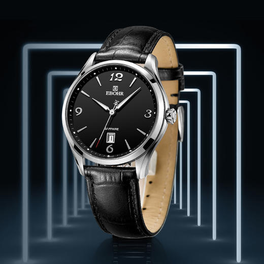 依波表EBOHR 专柜同款 魅力时尚牛皮表带进口石英机芯男士腕表1076 商品图3