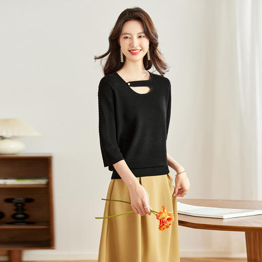 V领中袖上衣，设计感洋气针织衫CC- 16-9003 商品图2