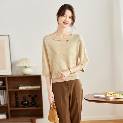 V领中袖上衣，设计感洋气针织衫CC- 16-9003 商品图3