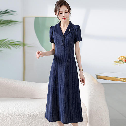 中老年妈妈装夏款条纹花中长裙QYM-KED-H1963-Y 商品图1