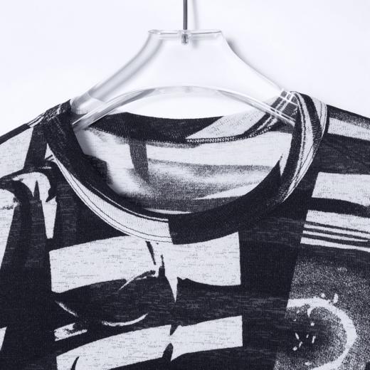 夏季时尚斑马条纹撞色印花男士上衣宽松复古休闲长袖百搭T恤 商品图2