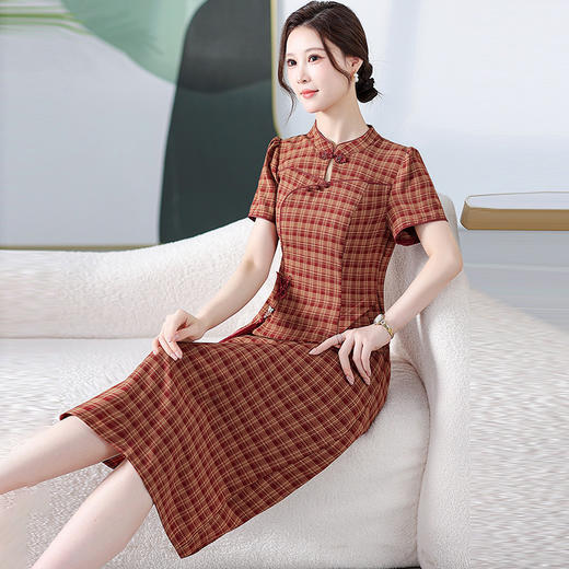中式旗袍夏款格纹连衣裙QYM-KED-H1962-Y 商品图1