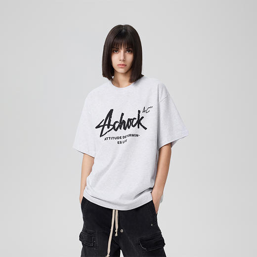 【Achock官方店】潮牌复古潦草logo印花t恤美式宽松休闲情侣短袖 商品图2
