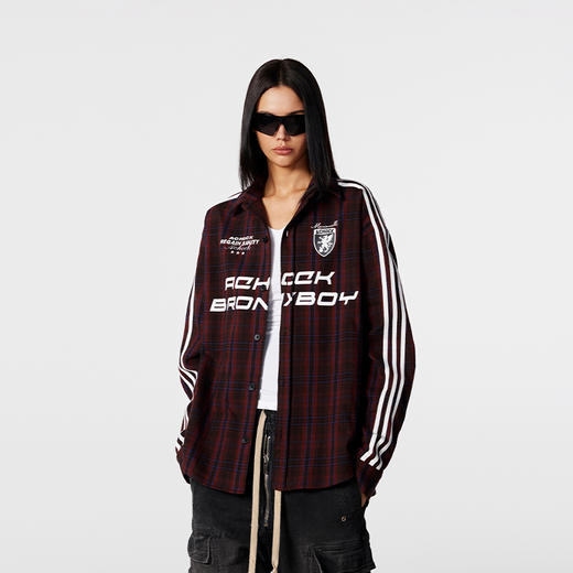 【Achock官方店】美式复古条纹拼接街头痞帅格子衬衫长袖衬衣外套 商品图0