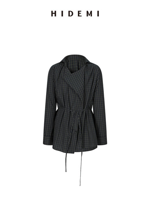 HIDEMI 限定色织格纹极简廓形设计感堆叠感可拆卸腰带式宽松版衬衫 商品图6