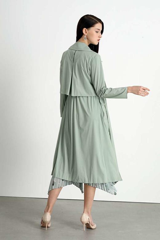 【伯妮斯茵】竹青色百搭气质中长款修身长袖翻领时尚过膝风衣 3D5781 商品图4