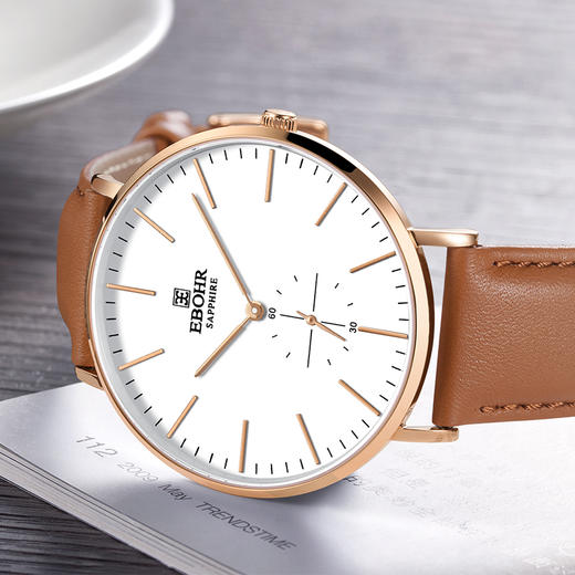 依波表EBOHR 大师系列暖棕休闲格调男士腕表进口石英机芯5077 商品图4