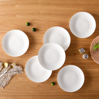 洁雅杰陶瓷盘家用白瓷盘子8英寸中式釉下彩餐盘菜盘汤盘微波炉可用6只装 /厨具 /餐具 /盘/碟