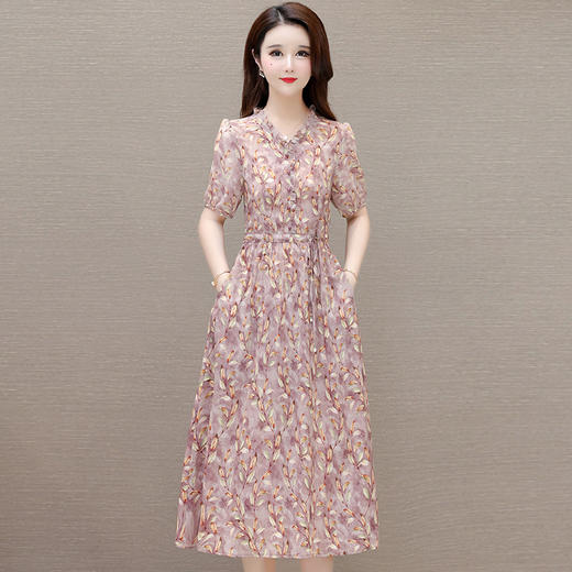 时尚木耳边印花连衣裙QYM-LRX-NF8110-Y 商品图0