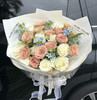 【温柔时刻】12朵卡布奇诺复古玫瑰➕9朵白玫瑰➕6支蓝星花➕3支喷泉草，时尚大花束 商品缩略图0