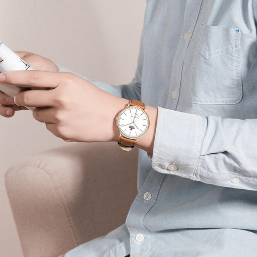 依波表EBOHR 大师系列暖棕休闲格调男士腕表进口石英机芯5077 商品图6