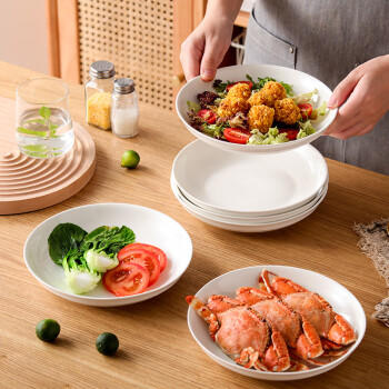 洁雅杰陶瓷盘家用白瓷盘子8英寸中式釉下彩餐盘菜盘汤盘微波炉可用6只装 /厨具 /餐具 /盘/碟 商品图7