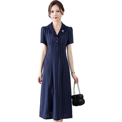 中老年妈妈装夏款条纹花中长裙QYM-KED-H1963-Y 商品图4
