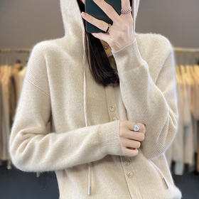 连帽针织开衫女春秋宽松休闲毛衣纯色羊毛衫SZ2715