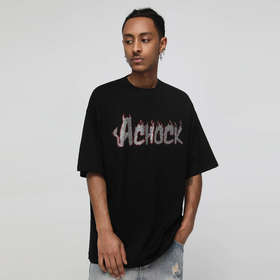 【Achock官方店】国潮创意logo烫钻火焰刺绣t恤2022夏圆领短袖男